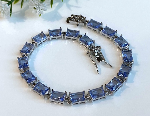 Vintage Sterling Silver Rectangular Tanzanite Lin… - image 1