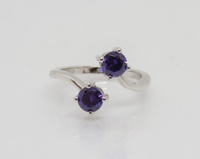 Vintage Sterling Silver Amethyst Adjustable Ring Size 7