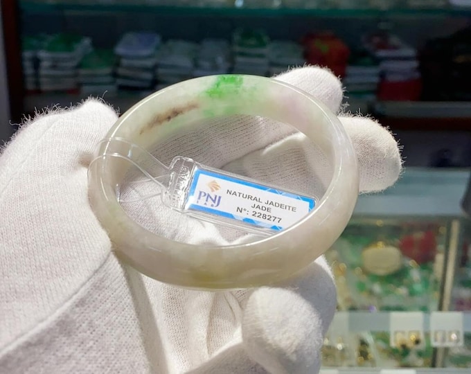 Vintage Translucent Natural Green, Brown & White Jadeite Jade Bangle Bracelet 57.8MM