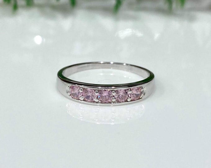 Vintage Sterling Silver Pink Sapphire Band Ring Size 6