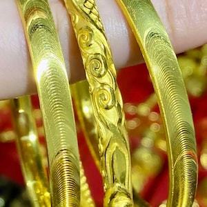 Vintage 24K 999 Solid Yellow Gold Carved Bangle 54MM