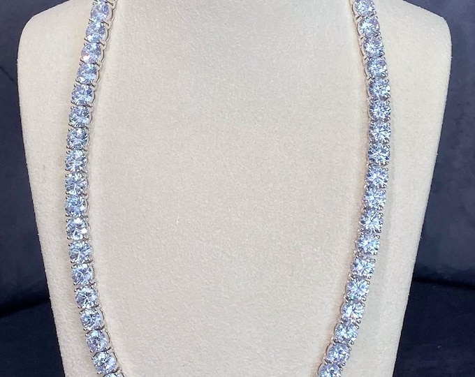 Vintage Sterling Silver White Topaz Tennis Necklace 16''