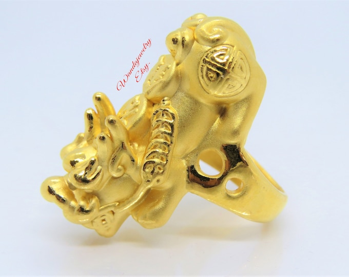 999 Pure Gold 3D Luck, Wealth Pixiu Vintage Unisex Ring Size 9.5