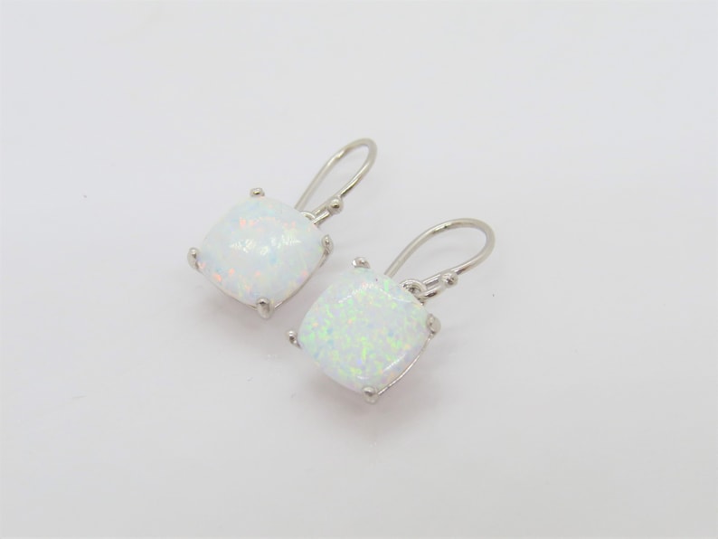 Vintage Sterling Silver White Opal Dangle Drop Earrings