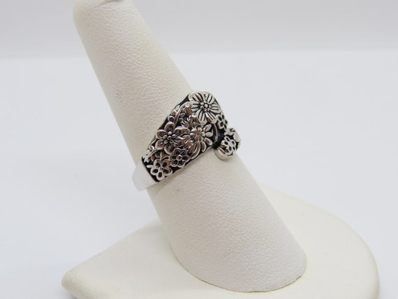 Vintage Sterling Silver Flowers Spoon Ring Size 8 - image 4