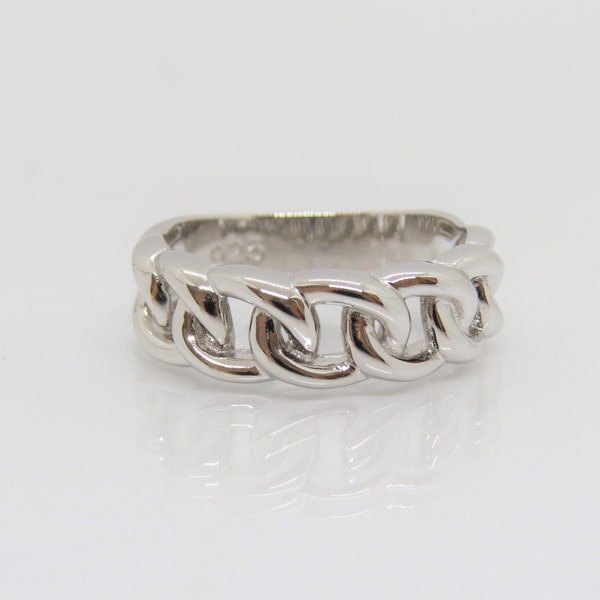 Vintage Sterling Silver Chain Link Band Ring Size 13