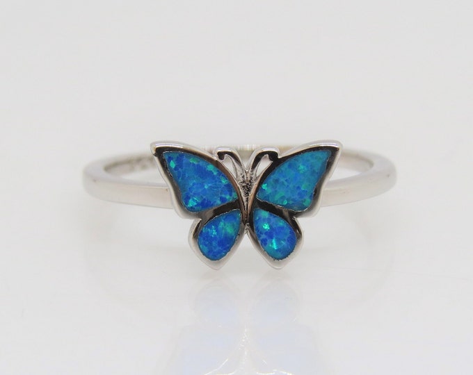 Vintage Sterling Silver Blue Opal Butterfly Ring Size 7