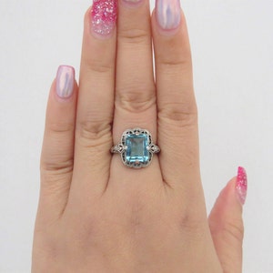 Vintage Sterling Silver Aquamarine Filigree Ring Size 6 image 5