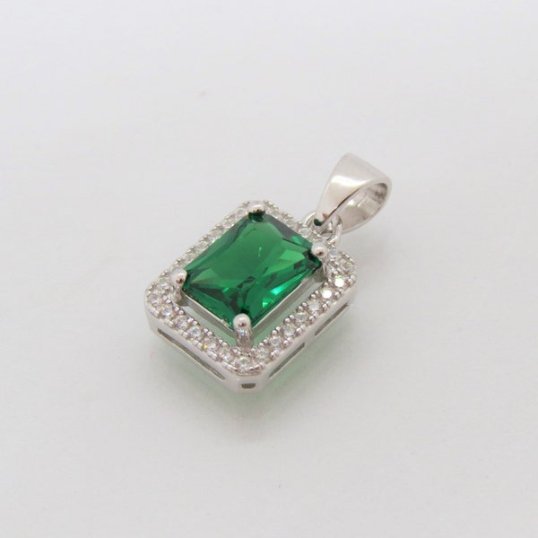 Vintage Sterling Silver Emerald & White Topaz Pendant