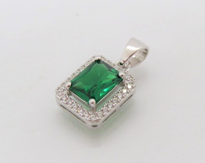 Vintage Sterling Silver Emerald & White Topaz Pendant