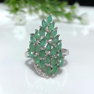 Vintage Sterling Silver Natural Emerald & White Topaz Ring Size 8