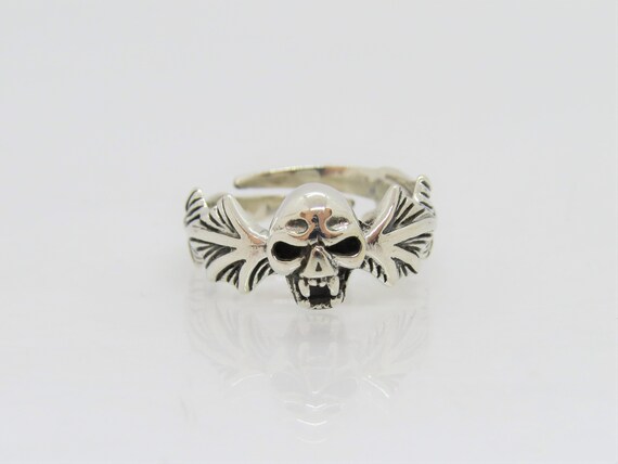 Vintage Sterling Silver Skull Adjustable Ring Siz… - image 1