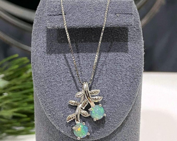 Vintage Sterling Silver Natural Opal Pendant Chain 18''