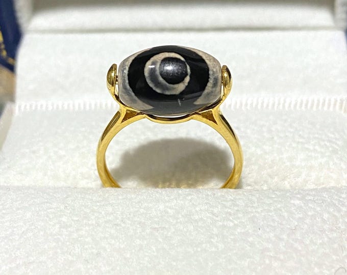 Vintage 15K 610 Solid Yellow Gold Evil Eye Egyptian Eye of Horus Bead Ring Size 5.5