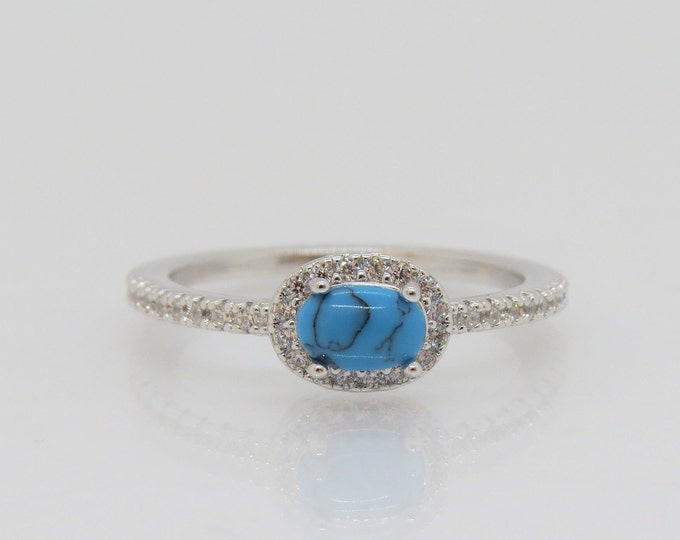 Vintage Sterling Silver Turquoise, White Topaz Ring Size 9