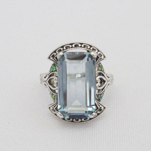 Vintage Sterling Silver Aquamarine & Green Opal Ring Size 10