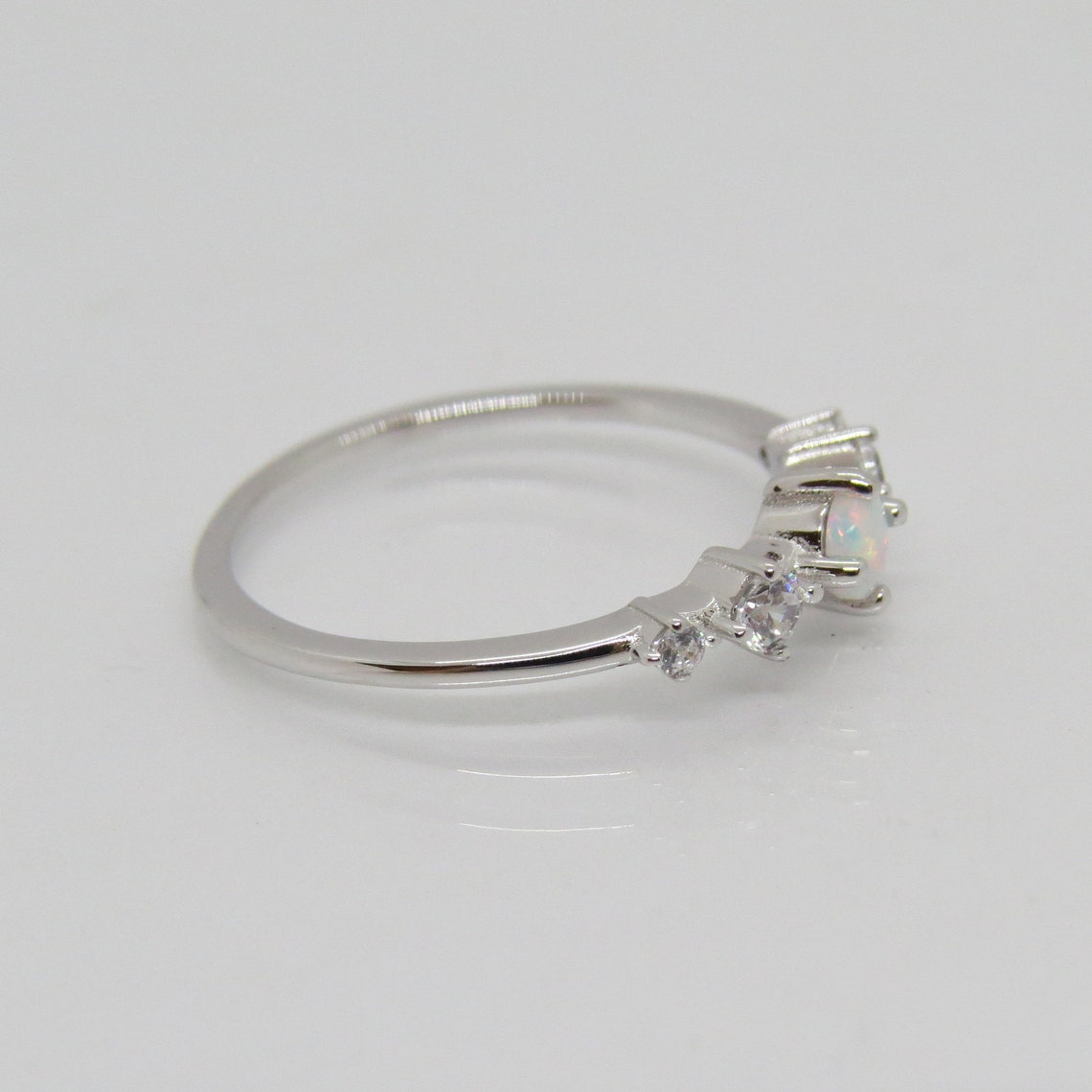 Vintage Sterling Silver White Opal & White Topaz Band Ring Size 8 - Etsy