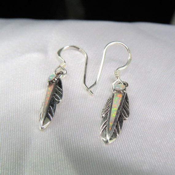 Vintage Sterling Silver Fire Opal Feather Earring… - image 3