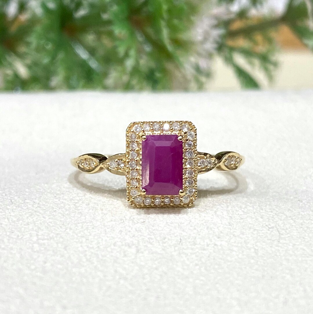 Vintage 14K Solid Yellow Gold Natural Ruby & Diamond Ring Size 7 - Etsy