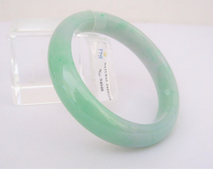 Translucent Natural Green, White Jadeite Jade Vintage Bangle Bracelet 57.4MM
