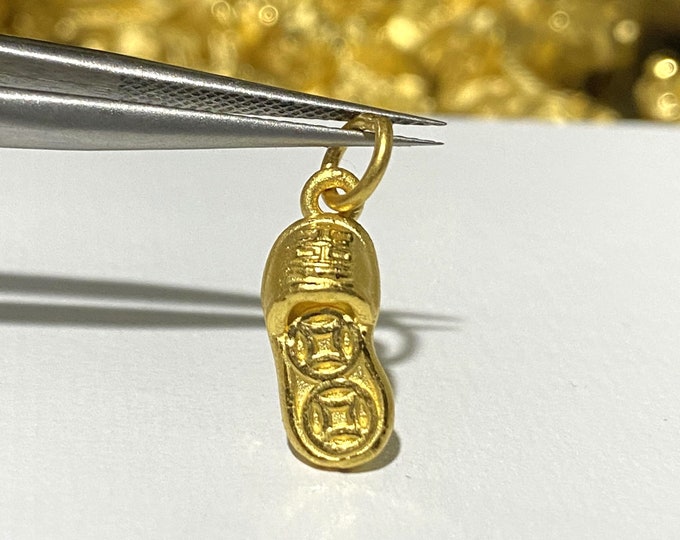 Vintage 24K 9999 Yellow Gold Sandle Flip- Flop Charm Pendant Make for Charm Bracelet