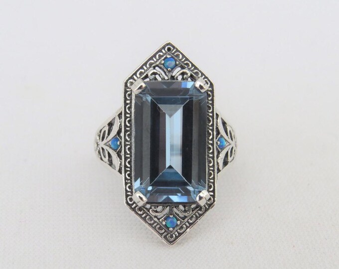 Vintage Sterling Silver Aquamarine & Blue Opal Ring Size 7