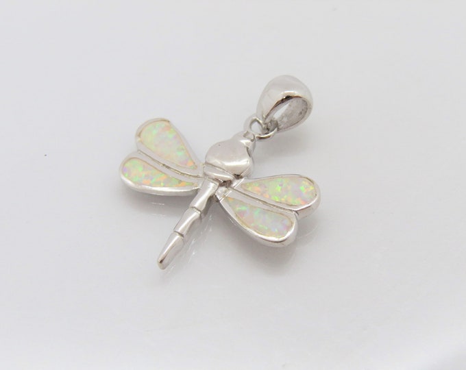 Vintage Sterling Silver White Opal Dragonfly Pendant