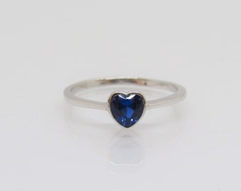 Sterling Silver Heart Blue Sapphire Ring Size 7