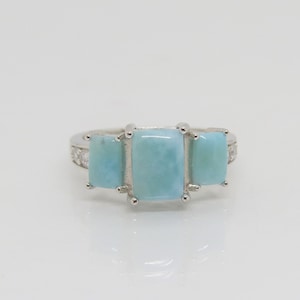Vintage Sterling Silver Larimar & White Topaz Engagement Ring Size 7