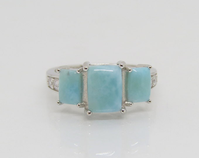 Vintage Sterling Silver Larimar & White Topaz Engagement Ring Size 7