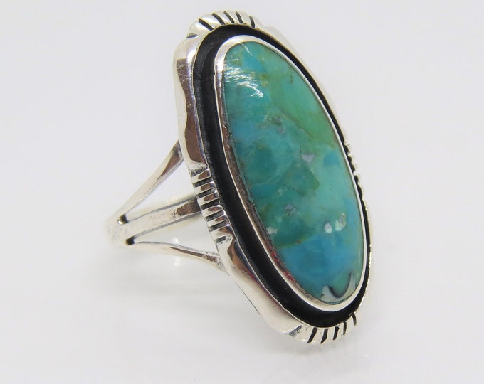 Vintage Southwestern Sterling Silver Turquoise Ring Size 10
