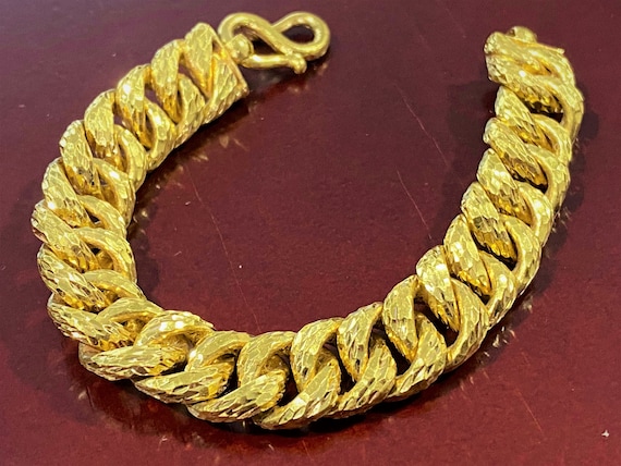 Vintage 24K 980 Solid Gold Cuban Link Chain Brace… - image 1