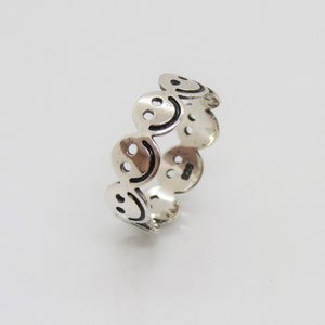 Sterling Silver Face Smiley Band Ring Size 7
