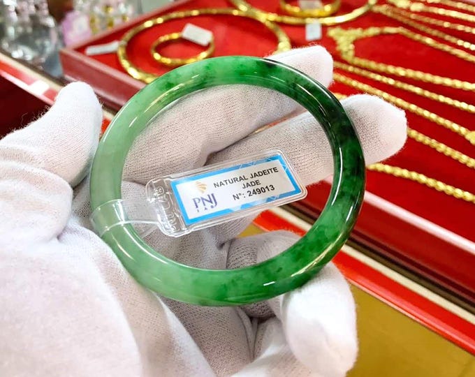 Vintage Translucent Natural Green Jadeite Jade Bangle Bracelet 57.6MM