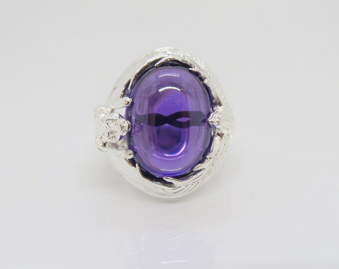 Vintage Sterling Silver Amethyst Eagle & Tiger Men's Ring Size 8.5