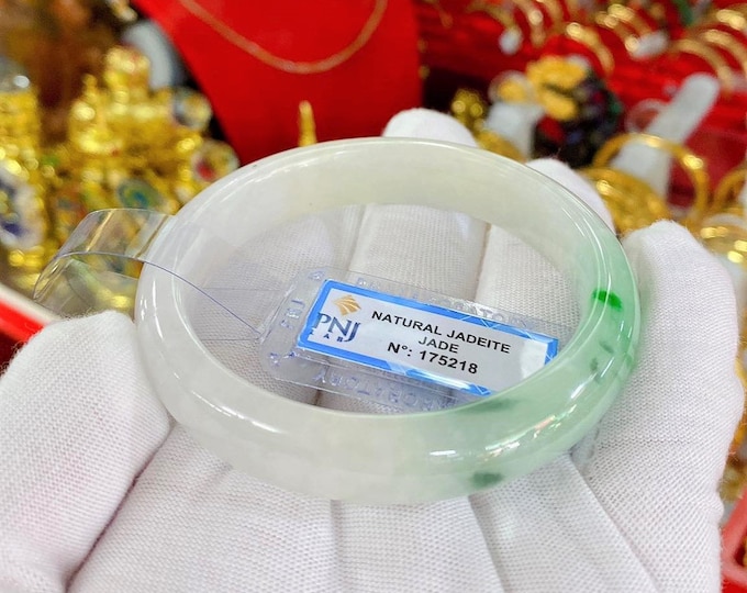 Vintage Translucent Natural Green, White Lavender Jadeite Jade Bangle Bracelet 55MM