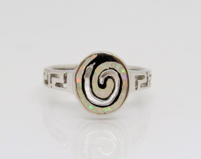 Vintage Sterling Silver Fire Opal Spiral Ring Size 8