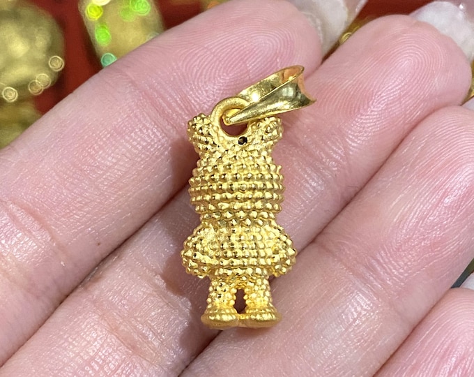 24K 9999 Yellow Gold 3D Teddy Bear Pendant.