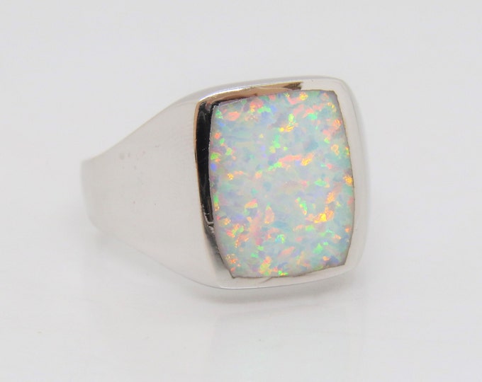 Vintage Sterling Silver White Opal Bold Ring Size 9