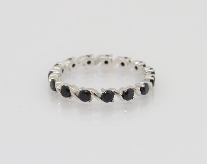 Vintage Sterling Silver Round cut Black Sapphire Eternity Band Ring Size 6