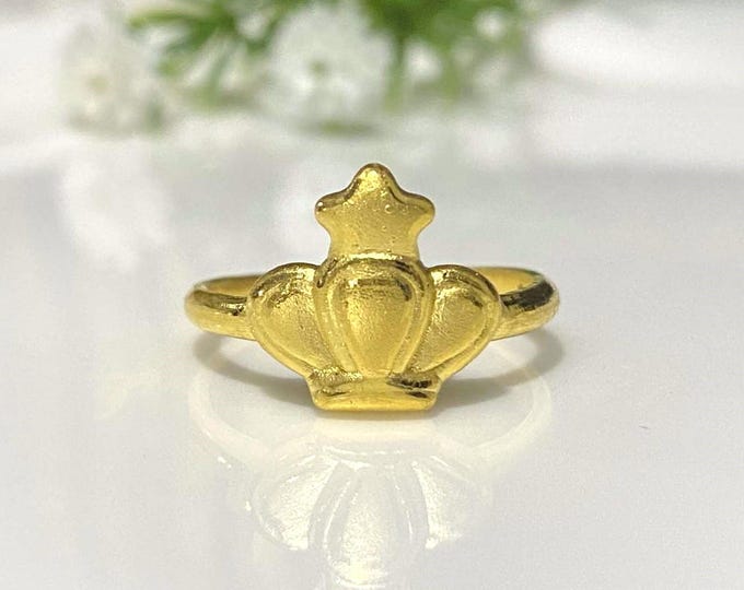 Vintage 24K 9999 Yellow Gold Claddagh Star Ring Size 7