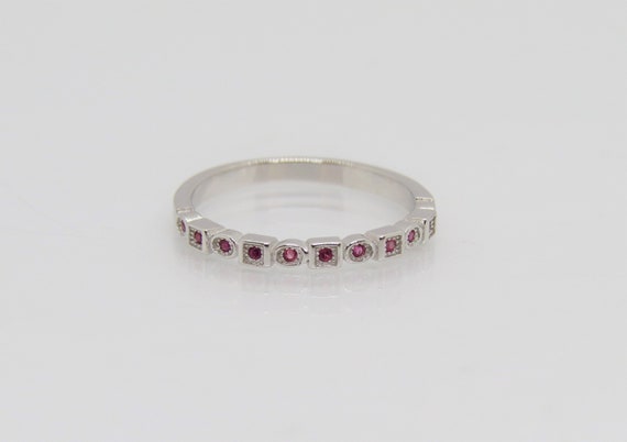 Vintage Sterling Silver Round cut Ruby Band Ring … - image 1
