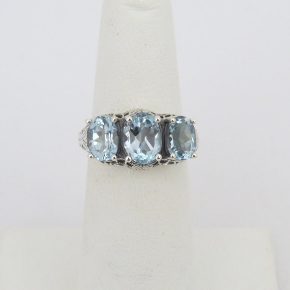 Vintage Sterling Silver Oval Aquamarine Three sto… - image 3