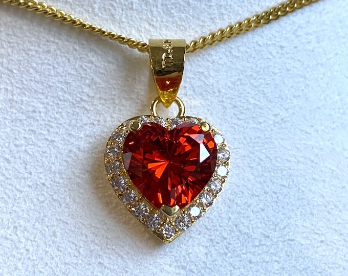 Vintage 15K 610 Solid Gold Fire Garnet & White Topaz Heart Pendant.
