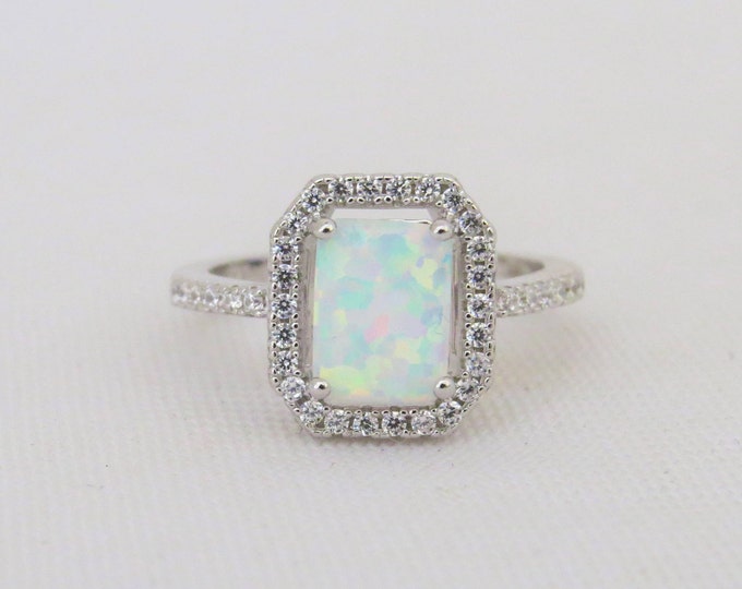 Sterling Silver Fire Opal & White Topaz Ring Size 8