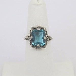 Vintage Sterling Silver Aquamarine Filigree Ring Size 6 image 3