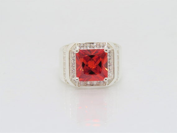 Vintage Sterling Silver Orange Fire Garnet White Topaz Ring Size