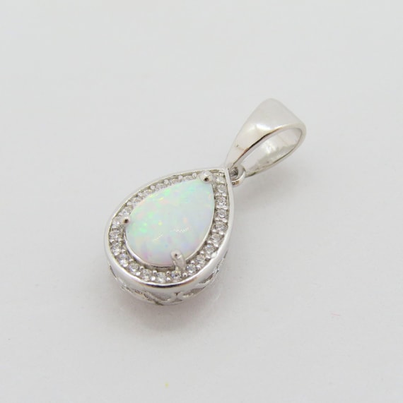 Vintage Sterling Silver Pear cut White Fire Opal … - image 2