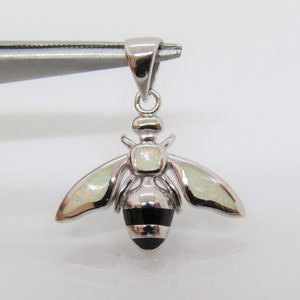 Sterling Silver White Opal & Black Onyx Bee Pendant