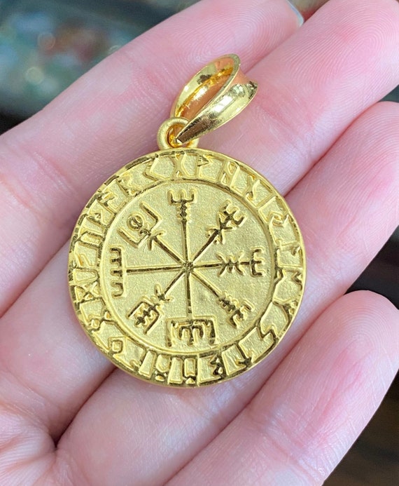 9999 Pure 24k Gold Viking Compass   Two Side Vint… - image 3